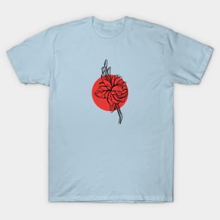 Silhouette of a flower against a red circle background T-Shirt